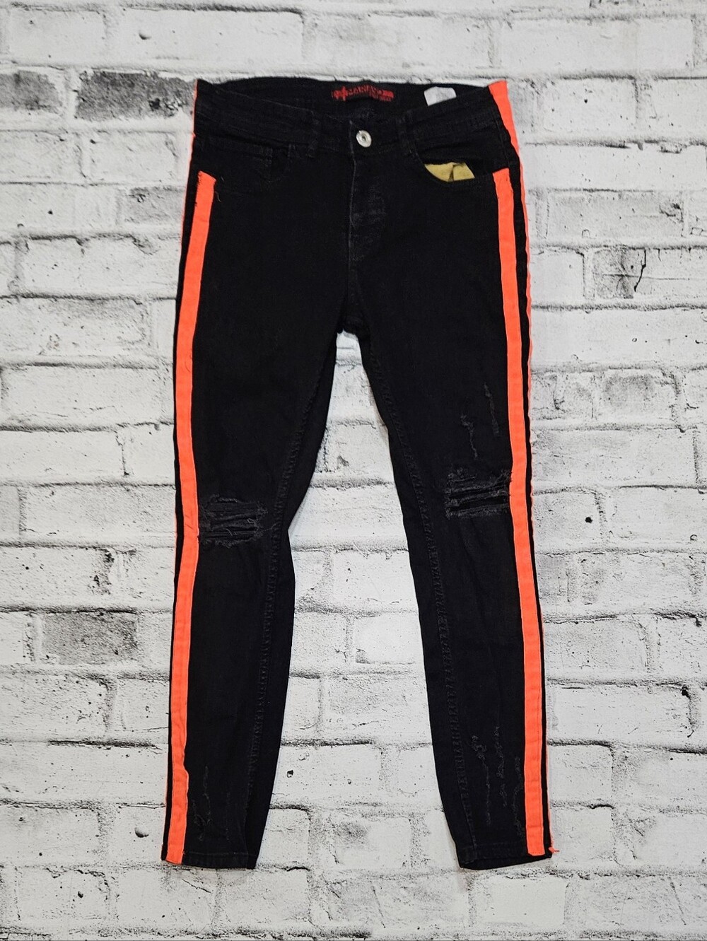 Mariano Streetwear Black Skinny Jeans Neon Side Stripe W33 L31